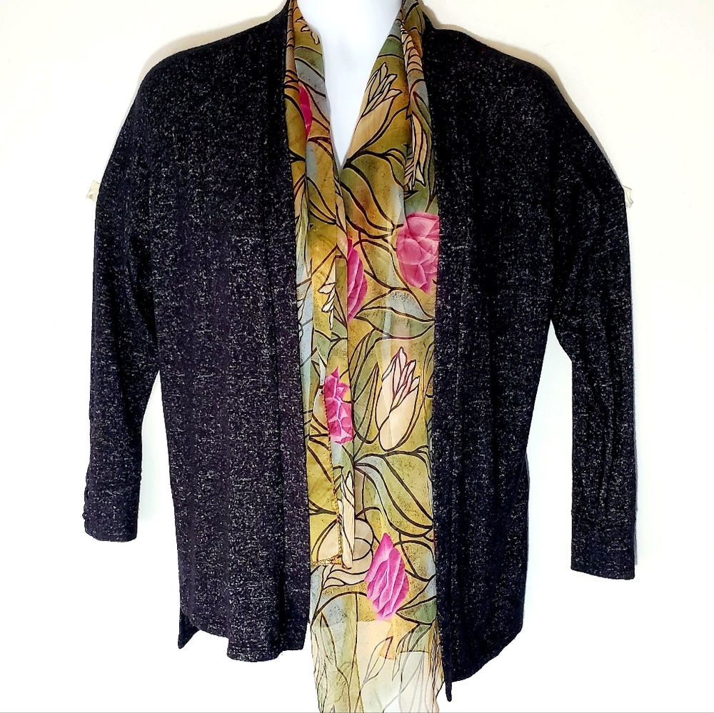 Alexander Jordan Black Grey Heather Long Sleeve Open Front Cardigan Sweater Sz S